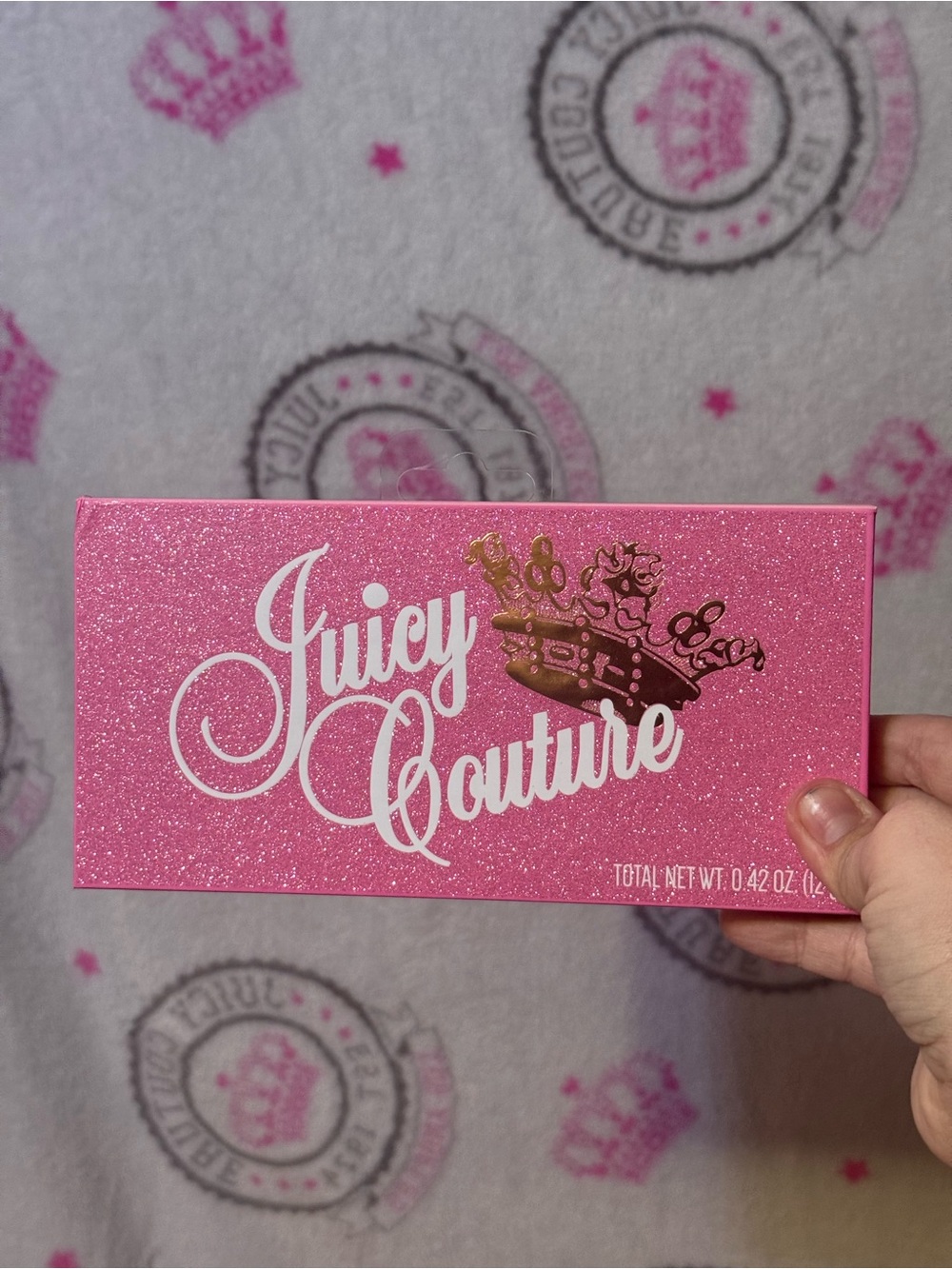 Juicy Couture Pink Glitter Eyeshadow Palette with Gold Crown Accent